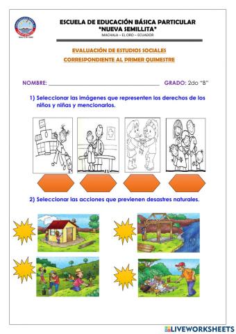 Evaluación quimestral de ESTUDIOS SOCIALES