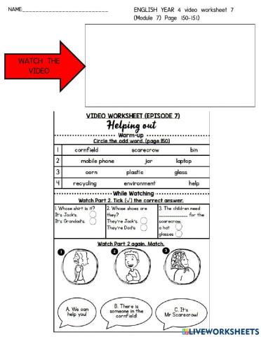 English Year 4 Video Worksheet 7