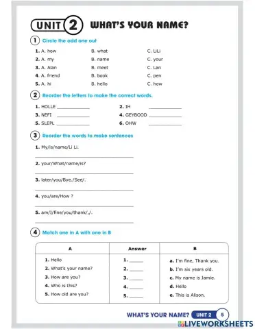 GRADE 3: UNIT 2: What's your name? (lesson 3)