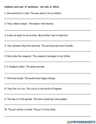 Relative clause who, which