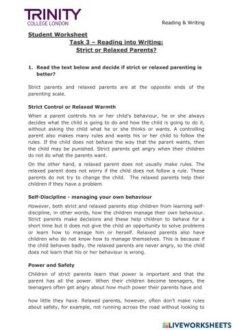 Trinity exam reading into writing