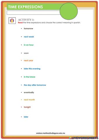 Time expressions for future