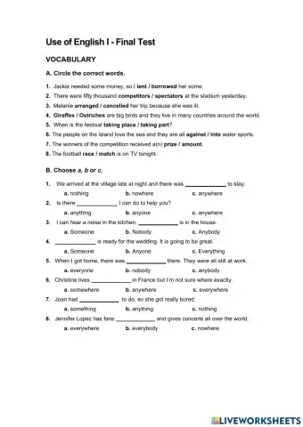 Use of English I - Final Test