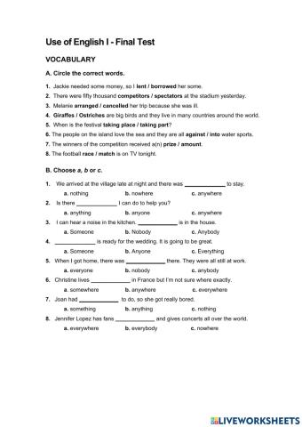 Use of English I - Final Test
