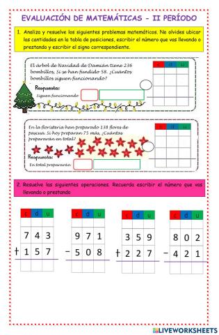 Evaluación de Matemáticas - 2 período