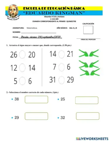 Evaluación 1er Quimestre matemáticas