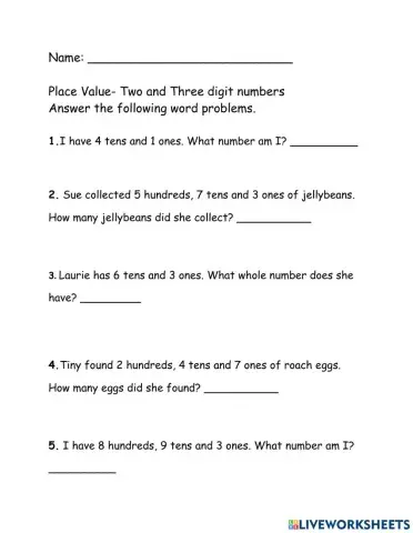 Place Value two and three digit numbers