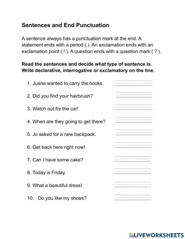 Declarative, interrogative and exclamatory sentences