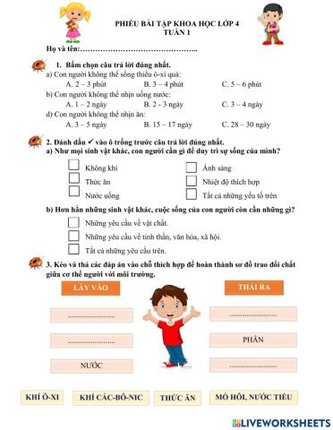 Ôn Khoa học lớp 4 -Tuần 1