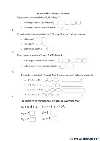 Számtani sorozat tudáspróba