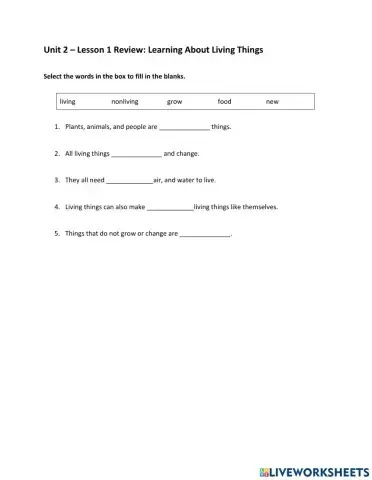 Unit 2: Living things and nonliving things
