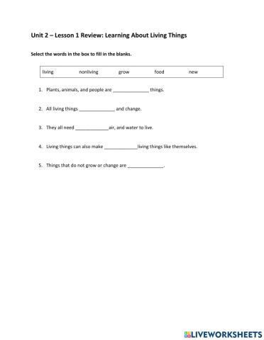 Unit 2: Living things and nonliving things