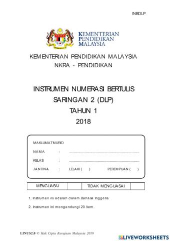 Saringan numerasi tahun 1