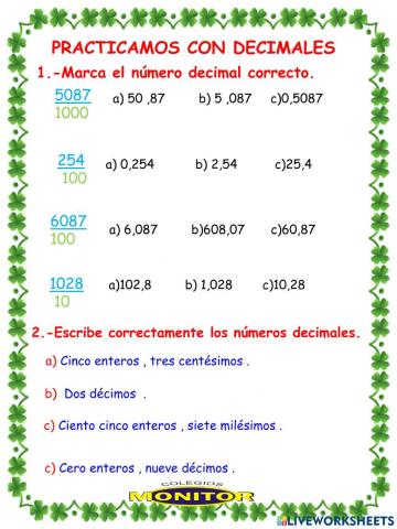 Practicando con los decimales.