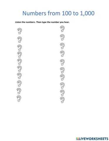 Numbers from 100 to 1000