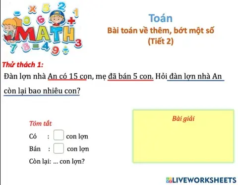 Bài toán về thêm, bớt một số (Tiết 2)