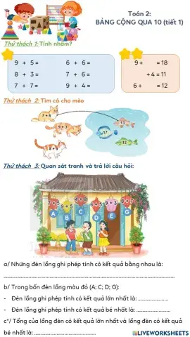 Toán: Bảng cộng (qua 10) - Tiết 1