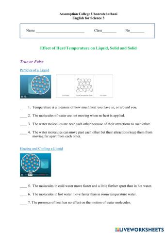 Effect of Heat or Temperature on Liquid, Solid and Gas