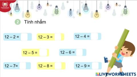 Phiếu bài tập Phép trừ qua 10 trong phạm vi 20