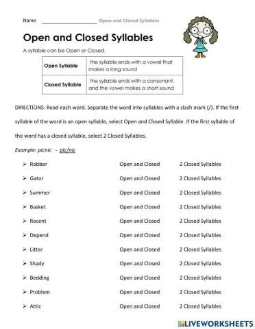 Open and Closed Syllables