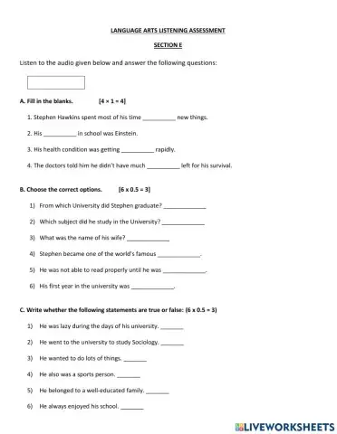 Language Arts Half Yearly Listening Assessment