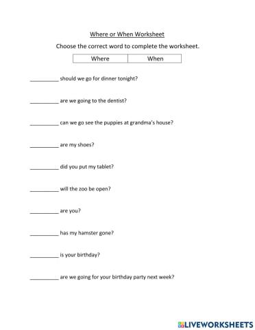 Where or When Worksheet