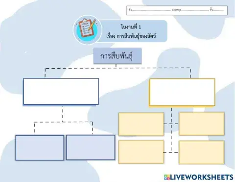 การสืบพันธุ์ของสัตว์ - ใบงานที่ 1