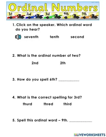 Ordinal Word Spelling Practice