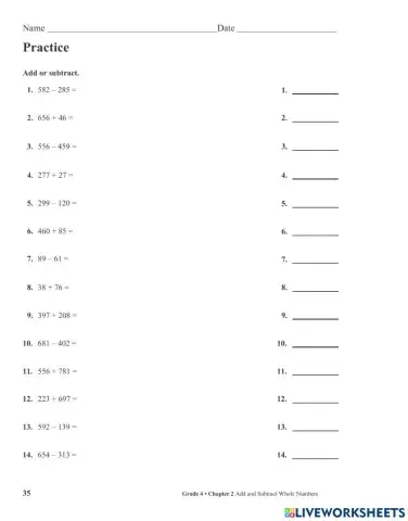 Add and substract whole numbers