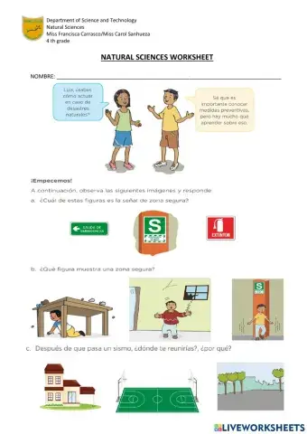Natural sciences worksheet