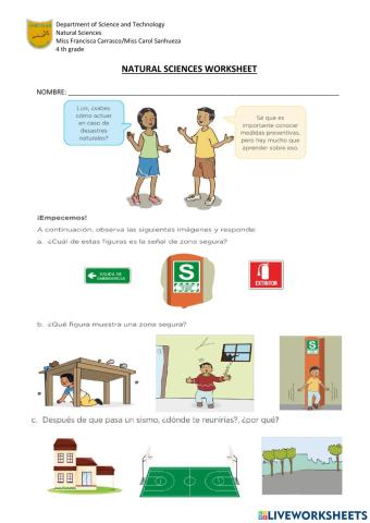 Natural sciences worksheet