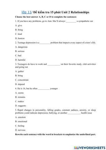 Grade 1 unit 2 relationship mini test
