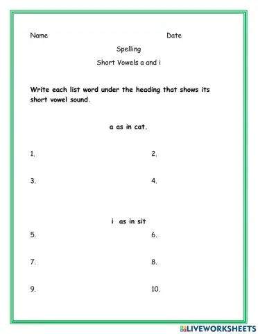 Short Vowels a and i