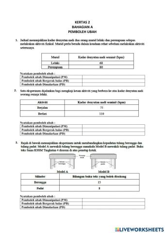 Kertas 2 sains bahagian a : pemboleh ubah