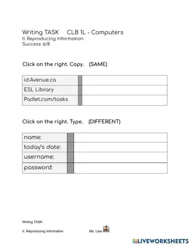 CLB 1L Writing TASK - Computers