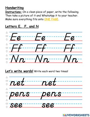 Writing Letters E, F, and N