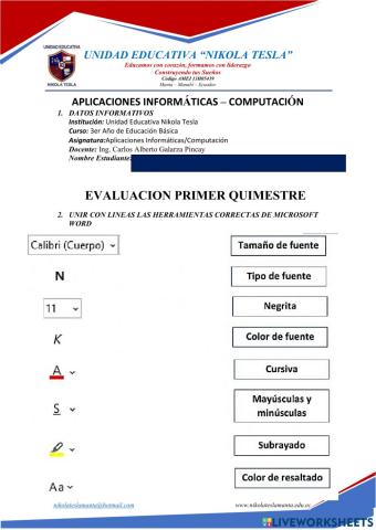 EVALUACION 1ER QUIMESTRE 3eroBasica 2021