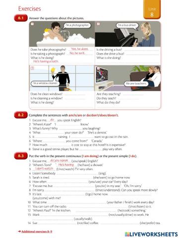 Present continuous and present simple