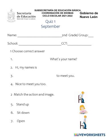Quiz 1 september 2nd grade