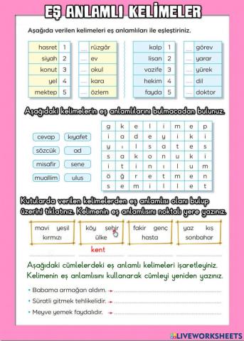 Eş Anlamlı Kelimeler