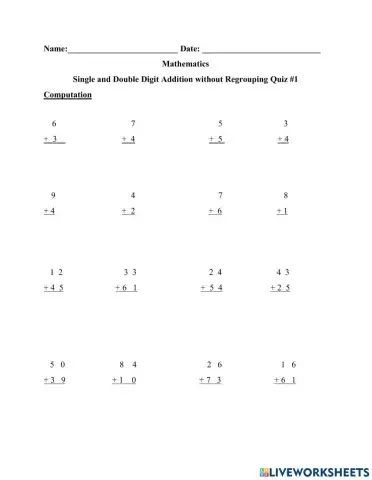 Single and double Math Quiz 3G