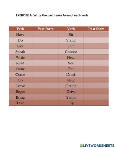 Irregular vebs past exercises
