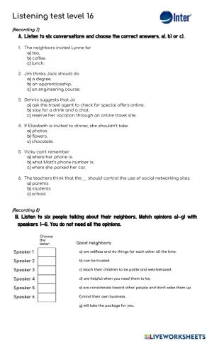 Listening test level 16