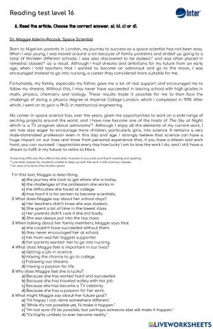 Reading test level 16