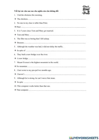 Viết lại câu sao cho nghĩa không đổi (2)