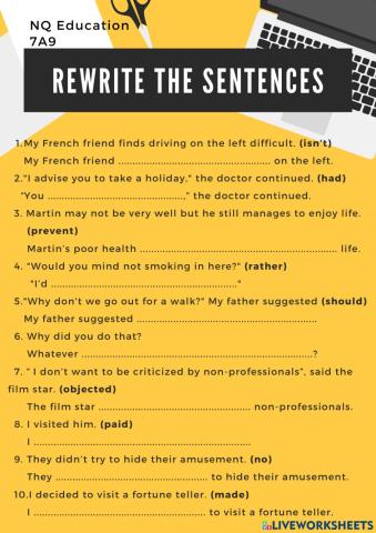 Rewrite the sentences with hints