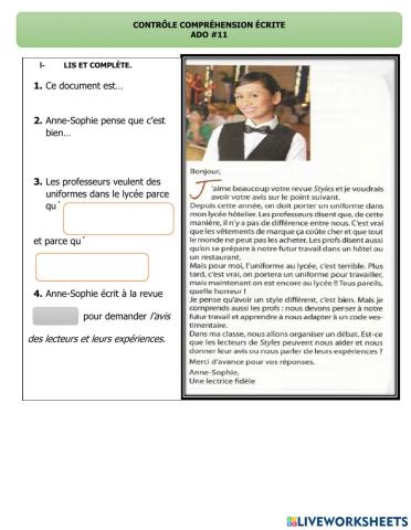 Contrôle compréhension écrite