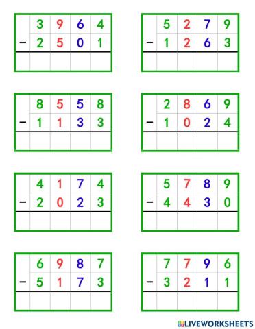 4 digits static subtraction