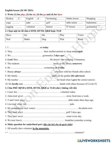 2609 Grade 4 Tenses review