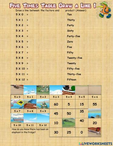 Five Times Table Draw a Line 1